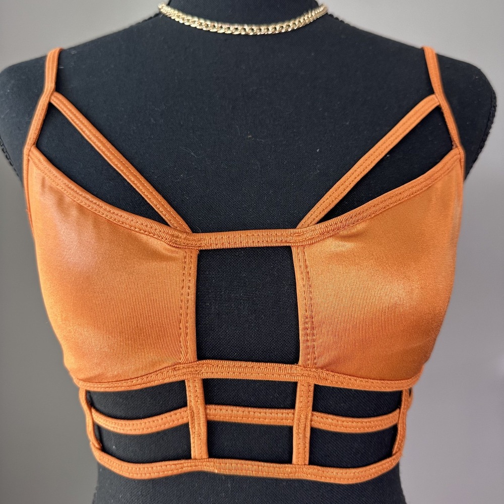 OneTeaspoon Strappy Bralette Womens Small Rust Orange Cut Out Cage Top Festival